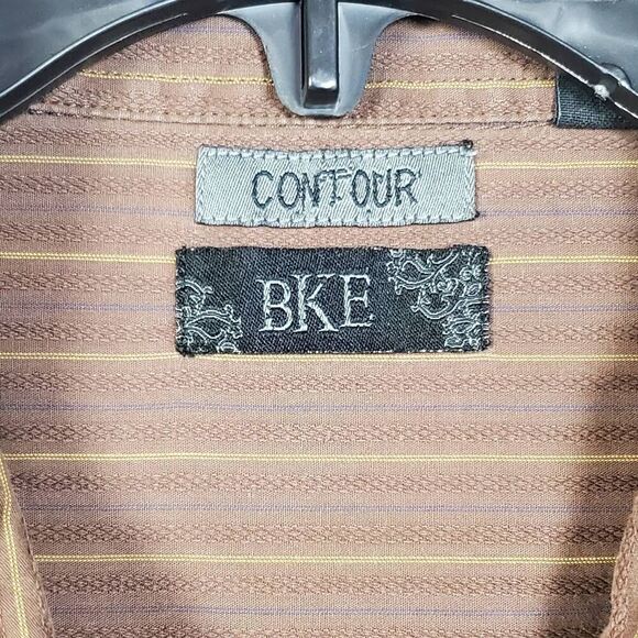 BKE Contour Men’s Long Sleeve Striped Button-Up Shirt Brown Medium Casual Dress - Picture 5 of 7